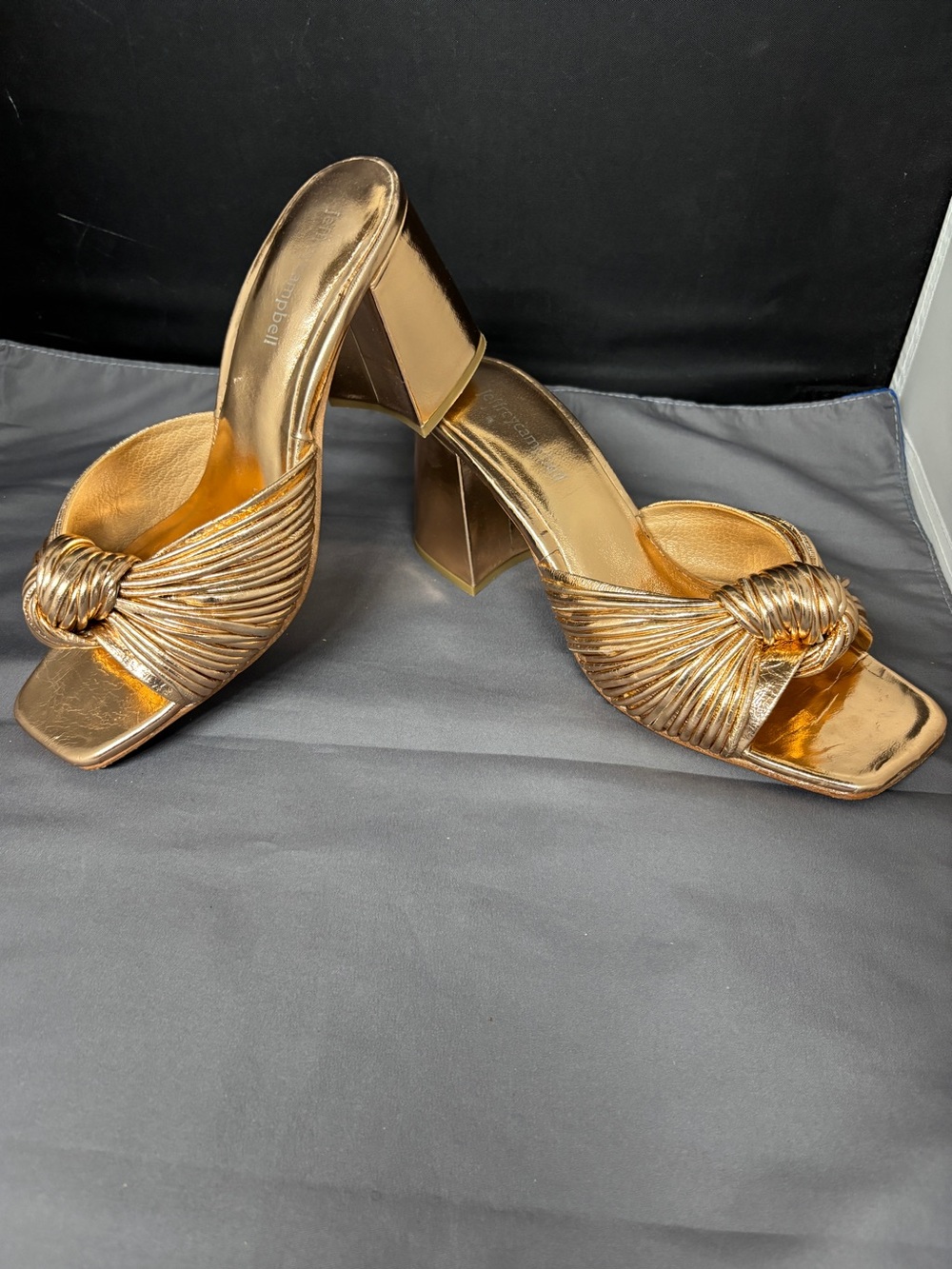 JEFFREY CAMPBELL Metallic Rose Gold Knot-Front Block Heel Mule - Women